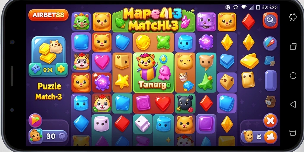 Antarmuka menarik dari permainan Puzzle Match-3 AIRBET88.
