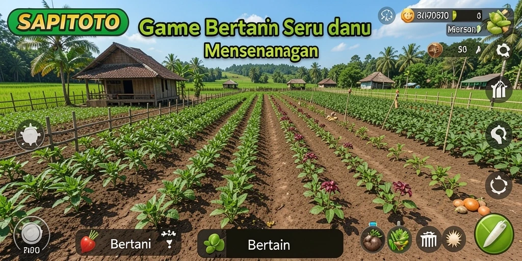 Screenshot SAPITOTO menunjukkan antarmuka bertani yang interaktif dan menarik.