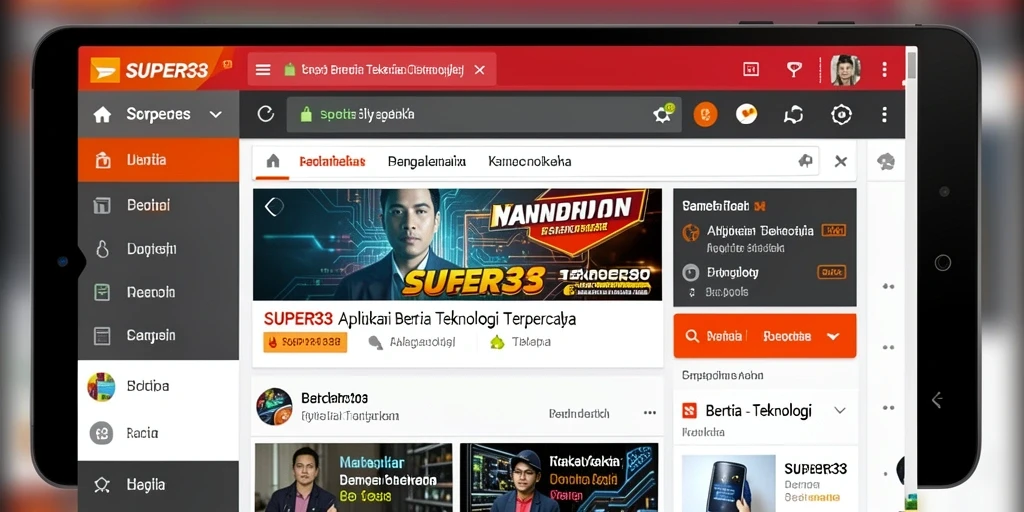 Antarmuka aplikasi SUPER33 yang menarik dan fungsional untuk berita teknologi.
