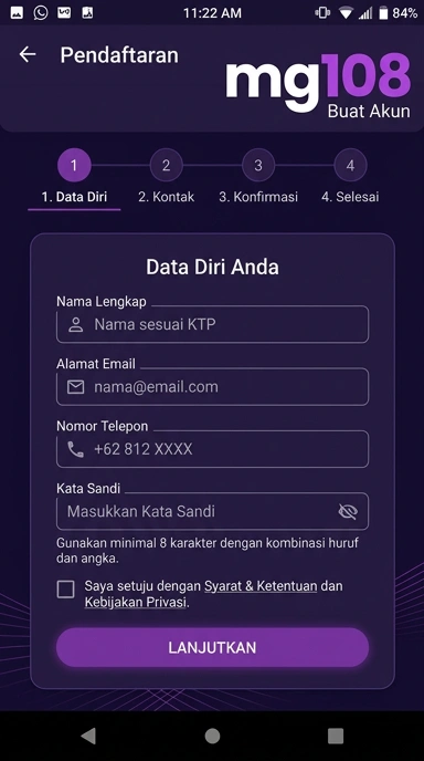 Panduan Registrasi Akun mg108 untuk Pengguna Android
